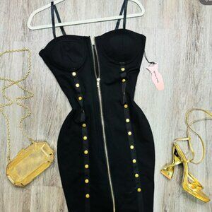 Black Bodycon Dress with Gold Accents